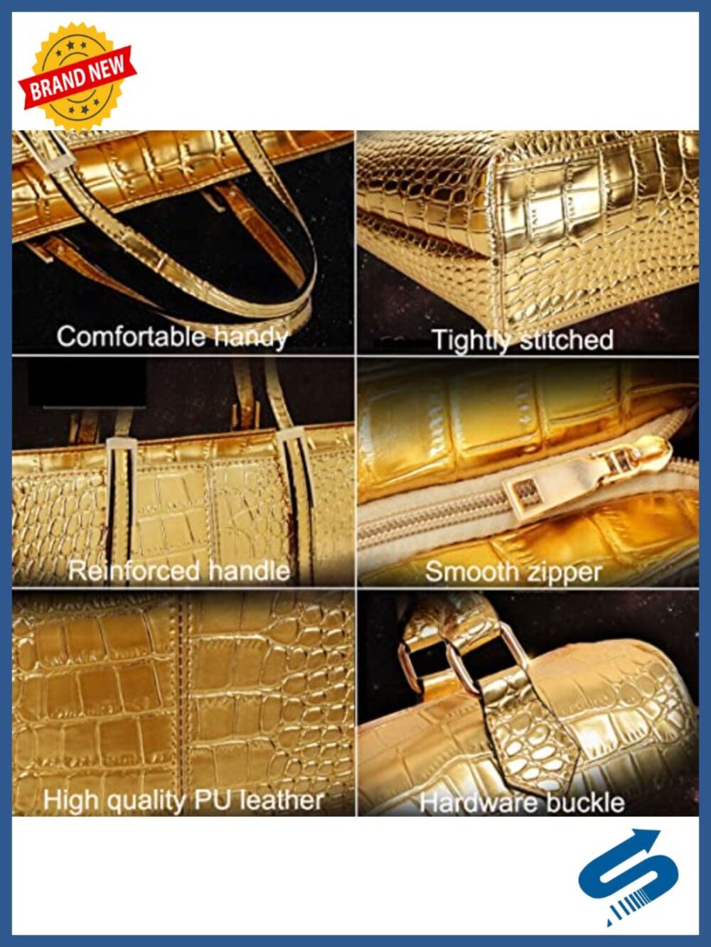 3PC Women Vegan Leather PU Handbag Set Crocodile Pattern Satchel Shoulder Bag - Picture 6 of 6